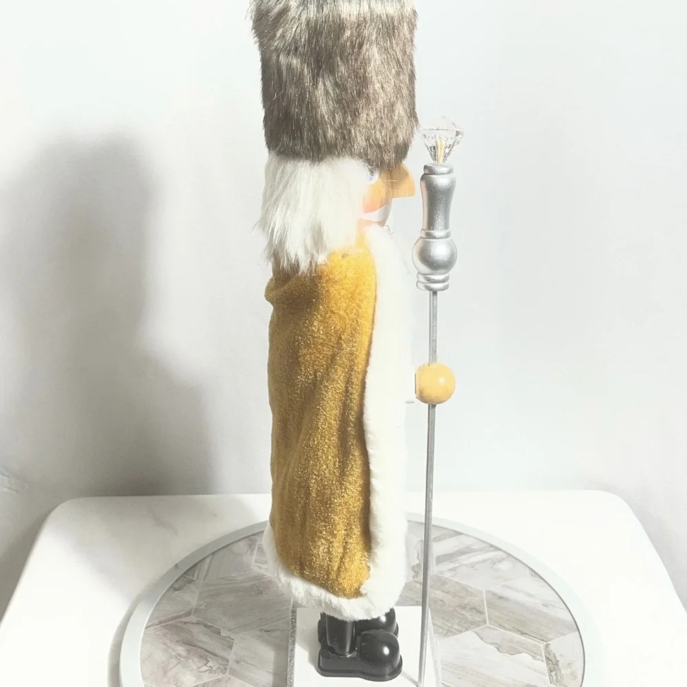 White Silver Gold Faux Fur Nutcracker King 15 Inch Christmas Decor Figurine